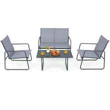 4 Pieces Of Metal Patio Furniture Chat Set With Tempered Glass Coffee Table - 1 - View 6