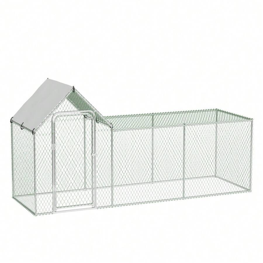 , Large Metal Chicken Run,  Large Outdoor Poultry Cage With Waterproof UV-Resistant Cover, - B - View 1