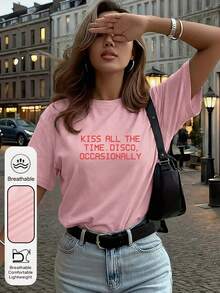 Damen Lässig Sommer Rosa Kurzarm Rundhals Top mit Kussmuster, Gelegentlich Party Stil, Harry Album Tour Konzert Merchandise T-Shirt, Y2K Ästhetik - Pink - Übersicht 2