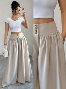 Nuevo modelo 2026:Pantalones de mujer de corte ajustado y pierna ancha con bolsillos, ideales para primavera/verano. - Azul marino - Ver 8