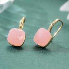 1pc Vintage Elegant Pink Geometric Earrings, Gentle Luxury Alloy Accessory, Suitable For Daily Commute, Date, Street Style, Women's Birthday Holiday Gift - Gold - View 2