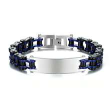 1pc Men's Stainless Steel Motorcycle Style Bracelet, Bicycle Chain ID Bar Design, Daily Wear, Birthday Gift For Father, Husband - Multicolor - View 8