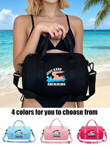"Just Keep Swimming" Large Capacity Vacation Travel Tote Bag, Unisex Storage Bag Luggage Bag, Dry And Wet Separation Lightweight, Adjustable Crossbody Strap, Durable Fabric, Swimming, Fitness, Dance, Commuting, Outdoor Sports Small Gym Bag, Casual Street Style Minimalist Design, Birthday, Teacher's Day, Thank You Teacher, Back To School Season Gift,Back To School - View 2