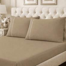 400 Thread Count Sheet Set, 2 And 3 Pieces, Luxury Hemstitch, Single, Double, Queen, King, High Quality - BEGE - View 2