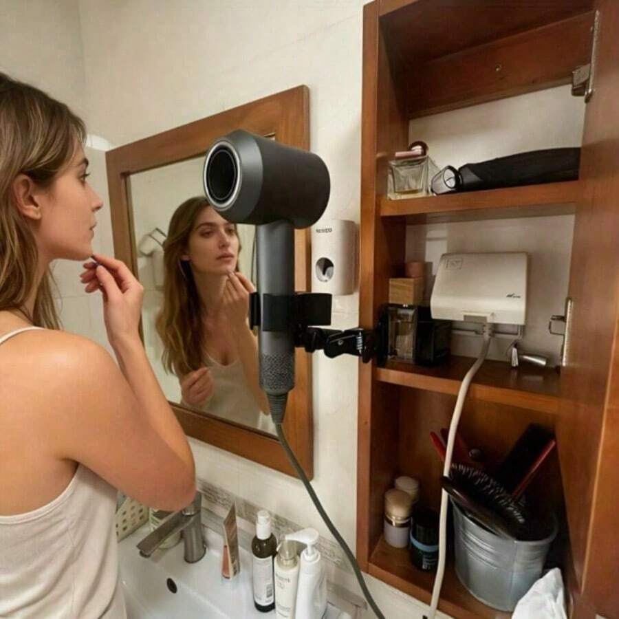 1 buah Dudukan Pengering Rambut Logam, Pegangan Kuat, Rak Gantung Kamar Mandi untuk Penyimpanan Pengering Rambut, Penggunaan Bebas Genggam, Penjepit Elastis, Tidak Perlu Khawatir Jatuh - MultiWarna - View 1