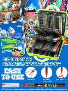 Flysea Classic (8-504) Acrylic Paint Marker Set, Mixed Color Assortment With Multiple Size Options, Direct-Liquid Automatic Ink Control Soft Tip Markers, Rich Ink, Smooth Flow, Comprehensive Color Range, Stackable Colors, Strong Coverage, Felt Tip Stationery Set, Suitable For Canvas, Rock Painting, Wood, Stone, Glass, Ceramic, Fabric Painting, DIY Crafts, Exquisite Color Box & Bag & Suitcase Style For Easy Storage And Carrying, Perfect Back To School Gift For Boys/Girls Students - (Upgraded) Acrylic Marker - View 7