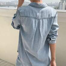 jianchaimaoyi02  Blusa de mezclilla con bolsillo con parche y botones, chaqueta de mezclilla, ropa de mujer de otoño de manga larga - Lavado ligero - Ver 3