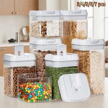 3/4/5/6/7pcs Plastic Food Storage Box Crimp Cover, Food Storage Container With Lid, Cereal, Leak Proof, , Organization And Storage, For Grain, Nuts, Snack, Cookie, Fruit And Sugar, For Kitchen, Storage Organization, Gifts - 3pcs * (Container and Lids) - View 2