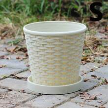 Maceta tejida de bambú grueso, maceta de estilo nórdico para interiores/exteriores, maceta de plástico con agujero de drenaje y bandeja, adecuada para plantar hiedra, suculentas y otras plantas en maceta - Multicolor - Ver 23