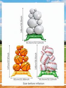 1 pieza Juego de decoración de globos con tema multideportivo, incluye pila de globos de baloncesto de pie de gran tamaño, pila de globos de béisbol de pie de gran tamaño, pila de globos de pelota de golf de pie de gran tamaño, adecuado para decoración de fiesta de cumpleaños, decoración de fiesta y evento deportivo, tema deportivo, actividades escolares, decoración del día del juego, cancha de baloncesto, campo de béisbol, decoración de campo de golf, accesorios de fotografía - Multicolor - Ver 2