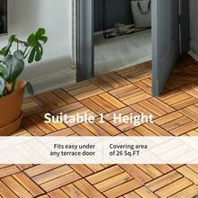 27 Pack 12x12 Inch Natural Acacia Wood Interlocking Patio Deck Tiles Snap Lock No Tool Installation Waterproof Interlock Floor Tile For Balcony Porch Poolside Backyard Outdoor DIY Flooring - 1 - View 8