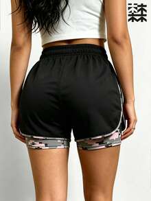 mulinsen Women's 2-In-1 Running Shorts With Contrast Color Design, Built-In Phone Pocket, Summer Workout Shorts - Black - View 5