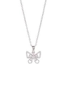 1pc Elegant Butterfly Shaped Necklace, Copper Inlaid With Clear Cubic Zirconia, Gold Tone Stainless Steel Link Chain, Women's Jewelry For Gift/Date - Multicolor - View 6