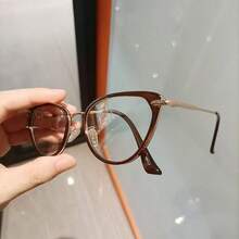 Y2K Cool Blue-Green Cat Eye Frame Glasses, Women's Non-Prescription Glasses Accessory - Black Gold - View 9