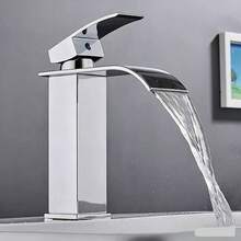 Grifo de cascada estilo europeo para lavabo de baño, lavabo empotrado y lavabo de encimera - Plateado - Ver 5
