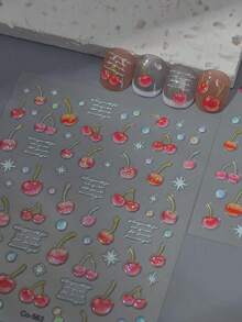 1張中式櫻花美甲貼紙，復古書法紅印章3D浮雕美甲貼花，粉色櫻花美甲用品 - 彩色 - 查看 9