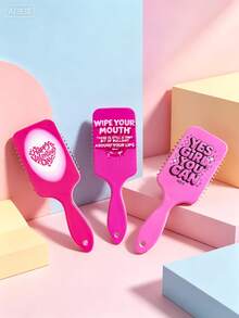 1pc Large Letter Series Full Print Air Cushion Comb, Vibrant Color Massage Comb, Suitable For Hair Styling, Curly Hair, Straight Hair, All Hairstyles, Barber Salon Beauty Travel Essential Hair Care Product, Campus Portable Air Cushion Comb - Multicolor - View 2