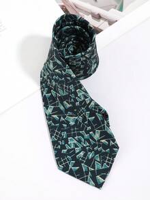 1PC Men's Fashion Green Geometric Fun Pattern Silky Encrypted Tie Suitable For Party, Daily Suit, Travel And Vacation - Multicolor - View 1