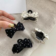 4pcs Women's Black & White Polka Dot Bow Hair Clips, Small Fairy Hair Clips, Princess Hair Side Clips, Fabric Side Bangs Clips, Half-Up Hair Accessories - Multicolor - View 10