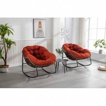 Outdoor Rattan Rocking Chair With Padded Cushion, For Porch, Living Room, Patio, Garden, Orange - Orange - View 3