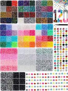 10 Boxes Mixed Color 3mm Colorful Resin Rhinestones, Flat Back Crystals, Includes Tweezers Pen, Multi-Purpose DIY Clothing Fabric Decoration Accessories - Multicolor - View 1