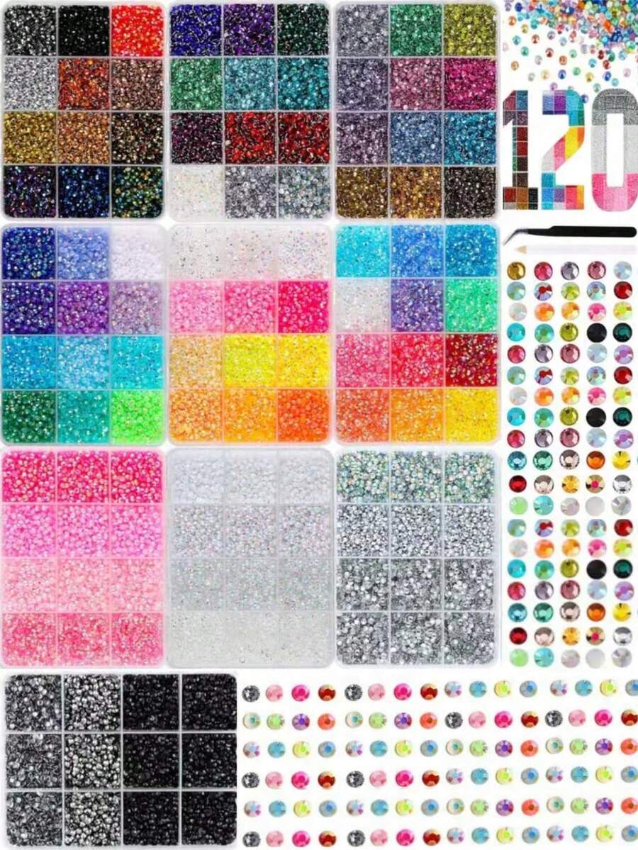10 Boxes Mixed Color 3mm Colorful Resin Rhinestones, Flat Back Crystals, Includes Tweezers Pen, Multi-Purpose DIY Clothing Fabric Decoration Accessories - Multicolor - View 1
