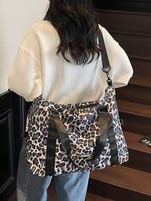 New Fashion Travel Bag, Solid Color Minimalist Leopard Print Niche Design, Chic Popular Cool Style, Suitable For Short Trips And Fitness, Large Capacity Versatile Exquisite Bag - Black - View 10
