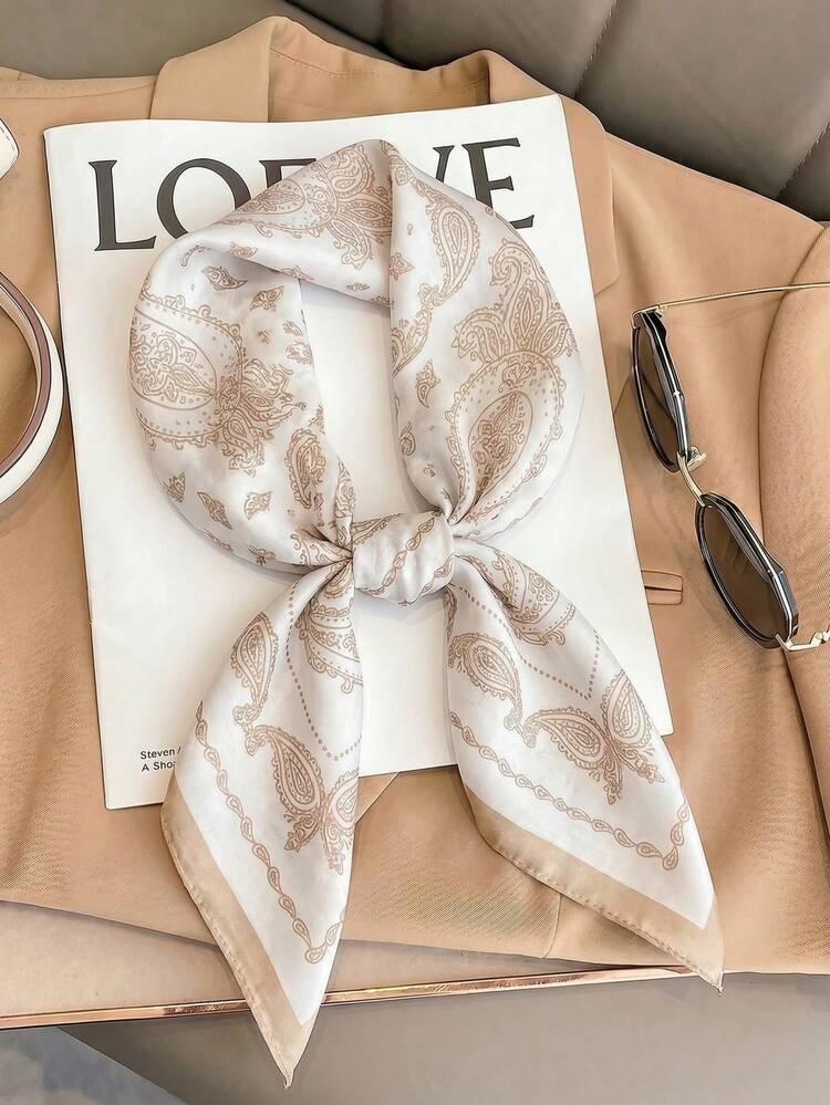 1 chiếc khăn lụa vuông in họa tiết Paisley phong cách vintage sang trọng cho nữ, khăn trùm đầu cổ điển, phù hợp cho hoạt động ngoài trời và du lịch, phụ kiện quà tặng khăn trùm đầu phong cách Bohemian, băng đô cài tóc, lựa chọn để tạo vẻ ngoài thanh lịch - Rượu sâm banh - Xem 6