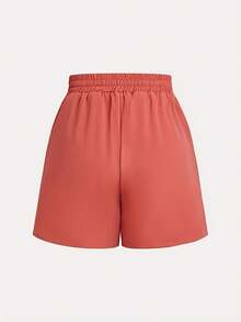 New 2026 Model: [Drawstring Shorts] 2-Piece Women's Casual Shorts Set With Drawstring And Pockets In Solid Color - Blue+Orange - View 5
