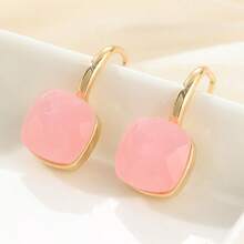 1pc Vintage Elegant Pink Geometric Earrings, Gentle Luxury Alloy Accessory, Suitable For Daily Commute, Date, Street Style, Women's Birthday Holiday Gift - Gold - View 4