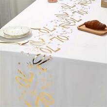 1 Roll Gold Birthday Number 70 Table Runner, Polyester Mesh, Durable, Skin-Friendly And Soft, Lightweight And Breathable, Suitable For Room, Bedroom, Living Room, Kitchen Decoration, Birthday Party, Holiday Celebration Decor - View 1