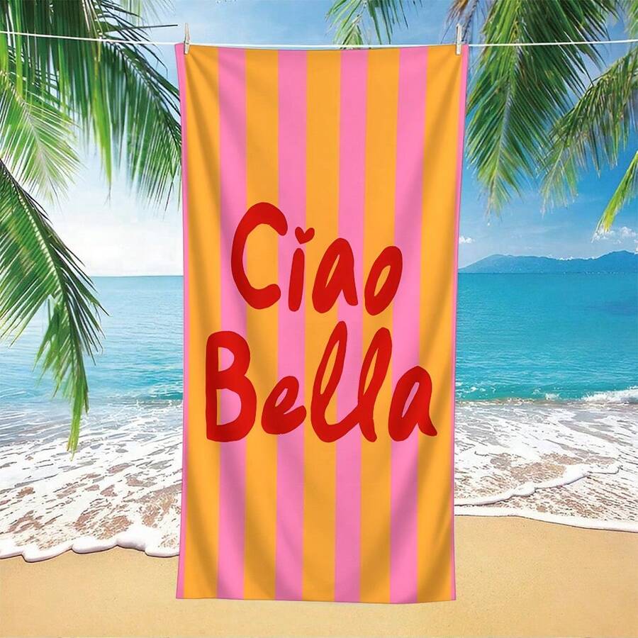 1件 Ciao Bella 條紋主題海灘巾 | 速乾、超柔軟聚酯纖維 | 多用途,適用於瑜伽、旅行、游泳和露營 | 海灘度假的完美選擇 | 可機洗 | 最佳禮物 - 彩色 - 查看 1