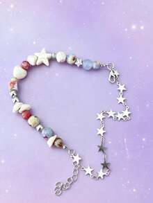 1pc Ins-Style Zinc Alloy Pluto Shaped Couple White Turquoise Beaded Bracelet - Multicolor - View 4
