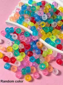 100pcs/Pack Fashion Large Hole Pony Beads, Assorted Colors For Braiding (Random Color) - Multicolor - View 4