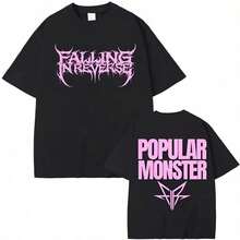Vintage Falling In Reverse Graphic T-Shirt, Men's Summer Collection, Short Sleeve Crew Neck, Casual Streetwear Top - 黑色 - 查看 2