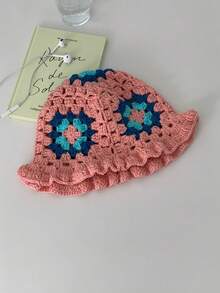 Colorful Handmade Contrast Color Minimalist Niche Design Crochet Hollow Drape Bucket Hat For Women, Artistic Face-Slimming Bucket Hat, Maillard Handmade Knitted Bucket Hat - Multicolor - View 22
