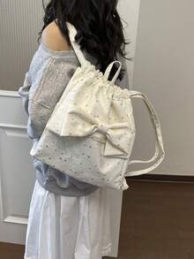 Mochila de cordón estilo anime japonés con diseño de estrella linda, estilo ballet, lazo 2K, gran capacidad, mochila de cordón para ir al trabajo, mochila escolar para niña, mochila urbana para exteriores - Blanco - Ver 3