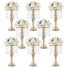8pcs Gold Crystal Wedding Flower Stand,Metal Wedding Centerpiece Vas - Oro - Ver 3