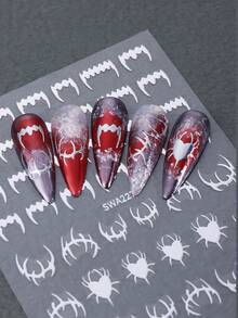 2 piezas Pegatinas de uñas metálicas plateadas y doradas con colmillos de araña 3D y corazón, calcomanías de uñas góticas de terror de Halloween, diseño de araña sangrienta espeluznante, autoadhesivas, pegatinas de arte de uñas DIY, suministros para manicura - Multicolor - Ver 5