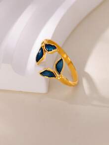 1pc Summer Fresh Fishtail Enamel Ring, 18K Gold Plated Stainless Steel Open Band Ring, Gentle Niche Jewelry, Beach Vacation Date Gift - Yellow Gold - View 6