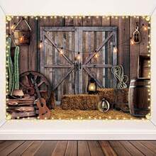 Telón de Fondo de Vaquero Occidental Suministros para Fiesta Occidental Decoración de Salvaje Oeste Fondo de Fotografía de Granero de Casa de Madera Rústico para Cumpleaños Fotomatón Pies - Estilo clásico - Ver 8