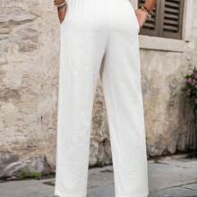 MewMuse.  Pantalones casuales versátiles de uso diario con cintura con cordón y rayas para mujer - Blanco - Ver 3