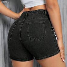 xuehuamaoyi02  Shorts de mezclilla casuales lisos para mujer para uso diario - Lavado ligero - Ver 9