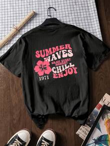 Women's Modern And Unique Printed Black T-Shirt - Unisex Urban Vintage Style, Loose Fit, Cotton, Short Sleeve, Round Neck, Blouses For Women. Casual Blouses For Ladies. - 黑色 - 查看 1