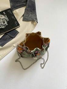 New Chinese Style Retro National Style Bucket Bag For Women, New Craftsmanship Mesh Embroidery Floral Sequin Chain Crossbody Bag - Green - View 11