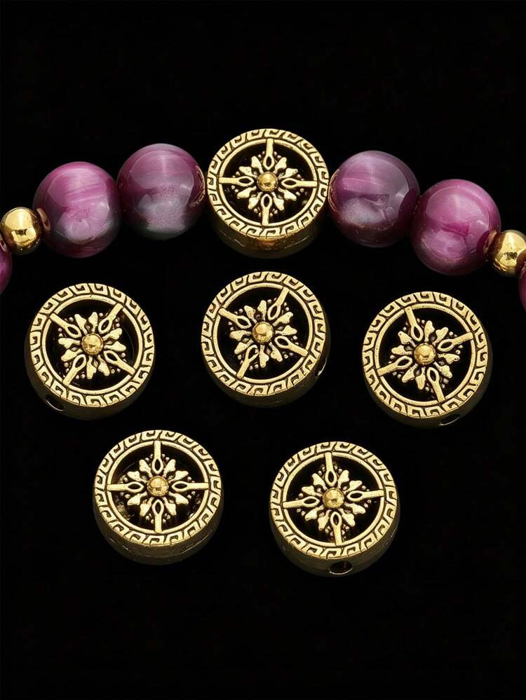 20/40pcs Round Compass Pattern Large Hole Spacer Beads, Alloy Decorative Beads, Beaded Connectors, Handmade Beading, DIY Jewelry Accessories - Circular Compass Beads - View 3