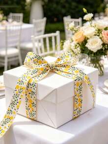 Lemon Jam Print Gift Wrapping Ribbon, Small Lemon Leaf Print Design, Suitable For Lemon Theme Party, Wedding Gift Box Packaging, Birthday Party Decoration, Birthday Gift Box Packaging, Bouquet Decoration, DIY Ribbon Craft Accessories - One Size Fits All - View 2