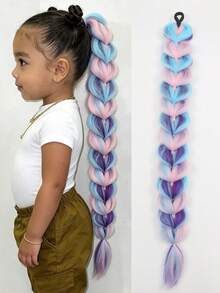 1pc Kids Colorful Synthetic Ponytail Hair Extension, 24 Inch Long Ponytail, Suitable For Girls Halloween Christmas - Multicolor - View 13