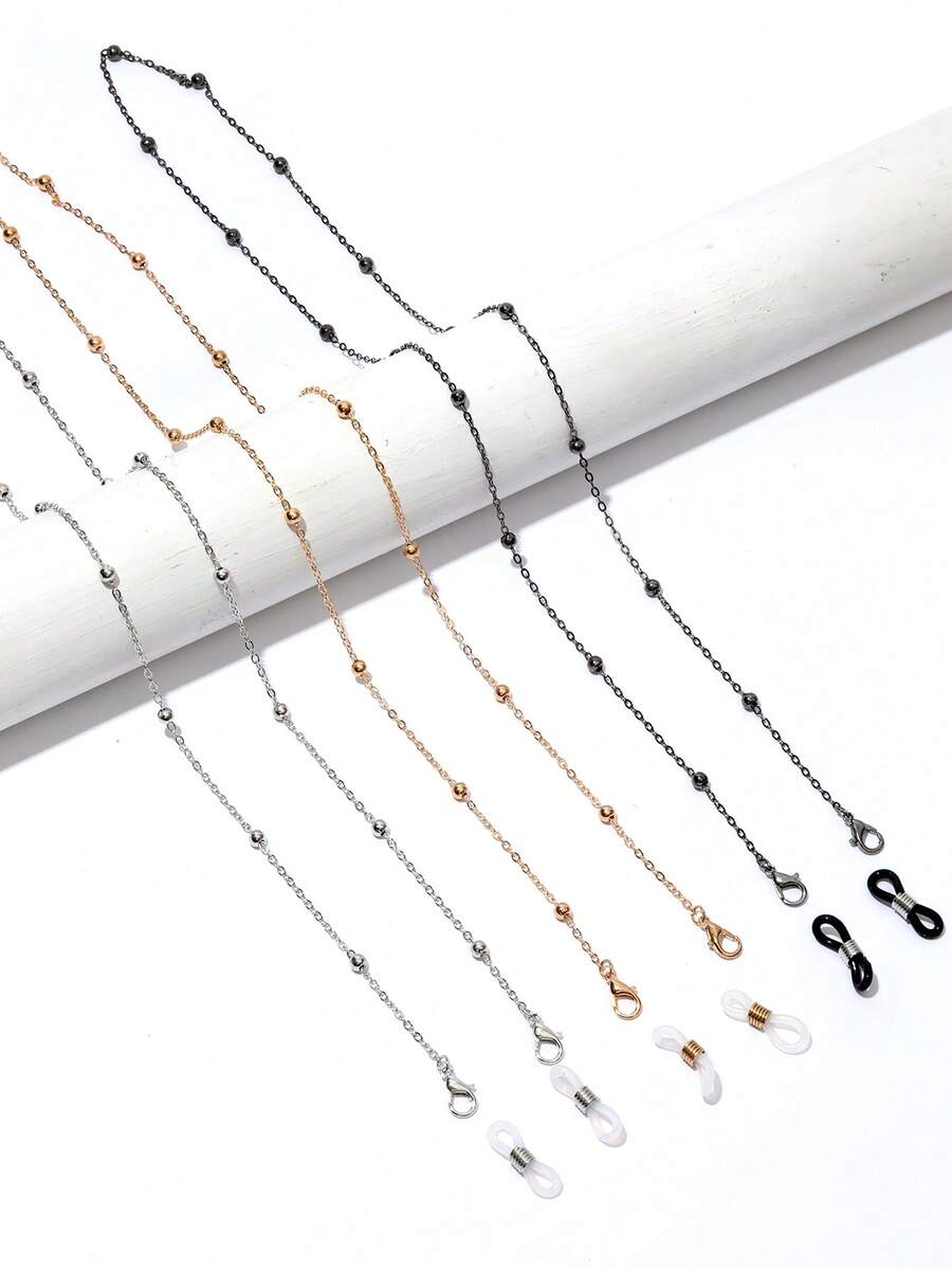 3Pcs Glasses Chain Set In Gold, Silver And Black, Decorative Eyewear Chain With Clasps And Beads, Stylish Anti-Lost Glasses Chain,Fashion Accessory - Multicolor - View 1