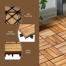 27 Pack 12x12 Inch Natural Acacia Wood Interlocking Patio Deck Tiles Snap Lock No Tool Installation Waterproof Interlock Floor Tile For Balcony Porch Poolside Backyard Outdoor DIY Flooring - 1 - View 4